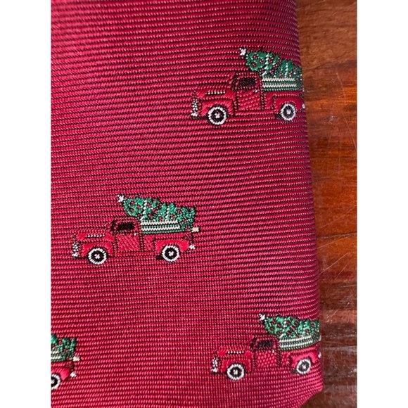 Knotty and Nice Christmas Tie Red Truck and Tree OS Red Christmas Polyester - Picture 7 of 16